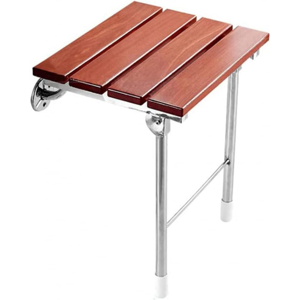 Wall Mounted Wooden Folding Shower Seat with Legs for Elderly, SpaceSaving Bathroom Stool