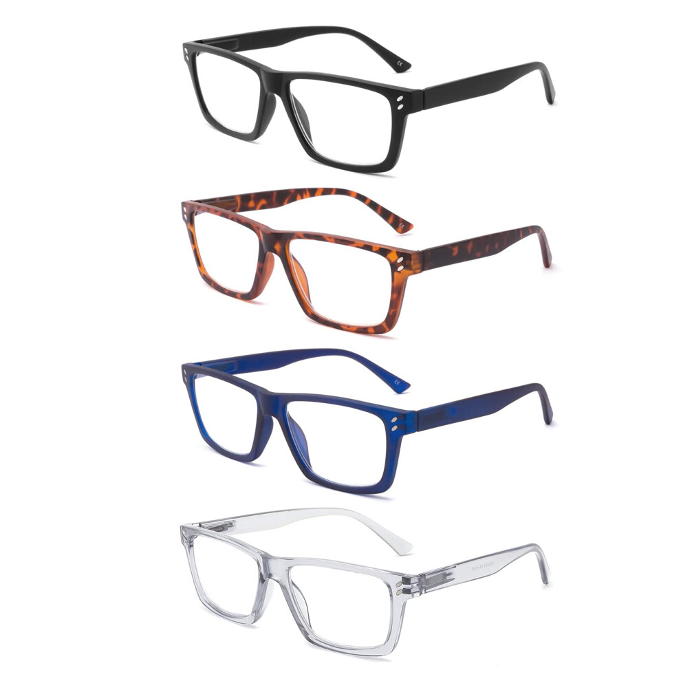 4 Pack Reading Glasses 1.25 Magnification Blue Light Blocking Large Square Frame Anti Glare