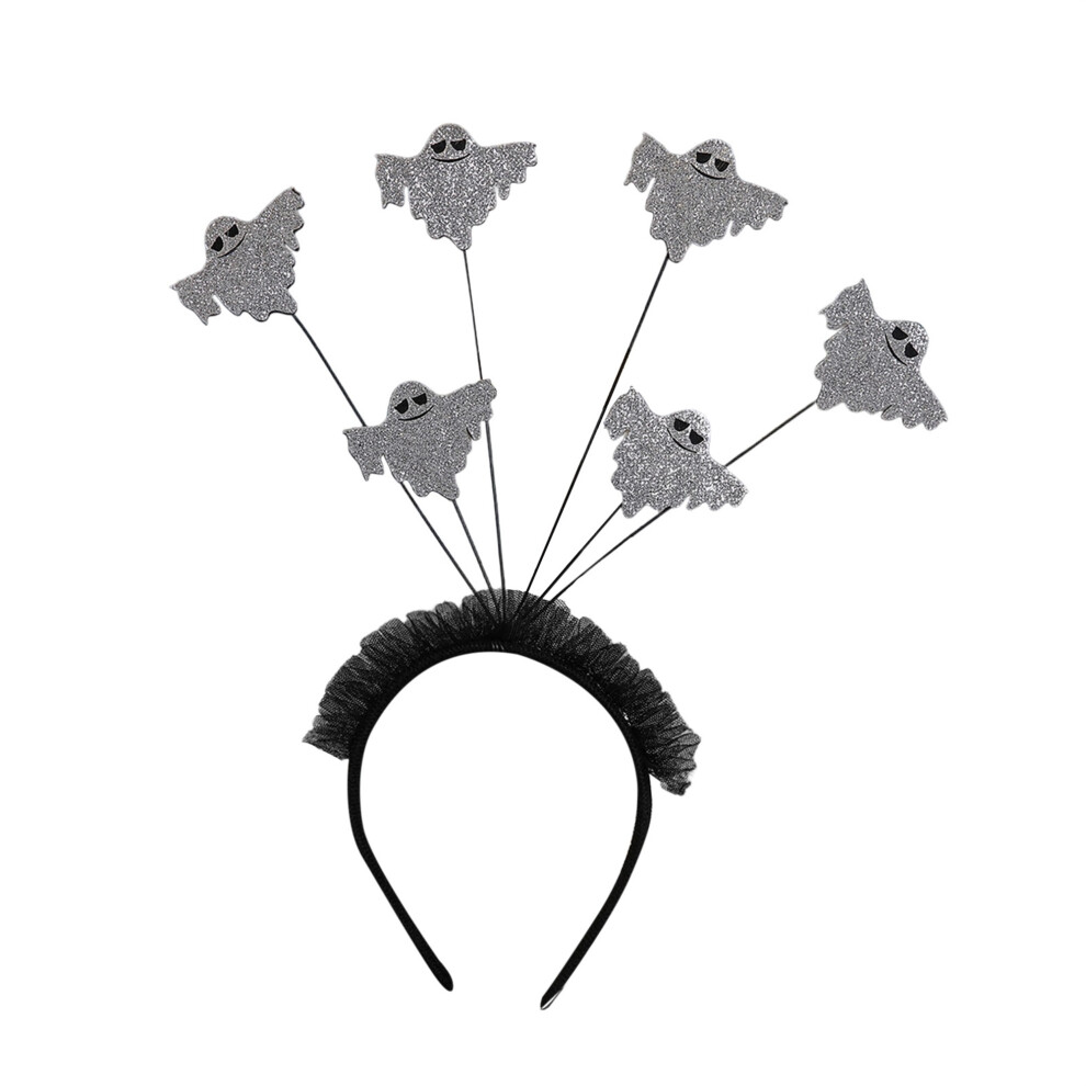 (One Size, Silver) Halloween Handband for Women Creative Glitter Pumpkin/Ghost Headpiece for Party Cosplay