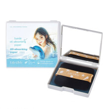 (7cmx6.3cmx1.6cm, Fog Reef Ash) 100 Counts Oil Blotting Papers 3 in 1 Oil Absorbing Sheets with Powder Puff and Mirror for Women Men