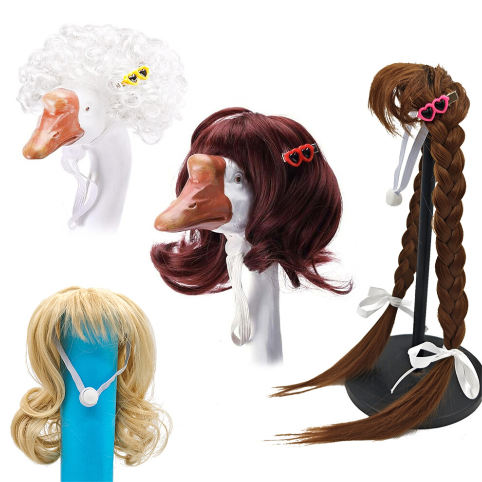 (4 Pcs, Orange) 4 Pcs Porch Goose Wigs Short Curly Wigs with Hair Clips Cute Garden Goose Wig Set