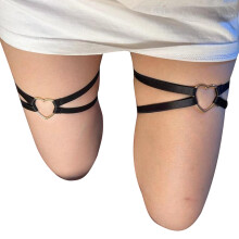 (S, Black) Heart Ring Garter for Women Adjustable Leg Straps Punk Thigh Wraps Leg Garter Belts