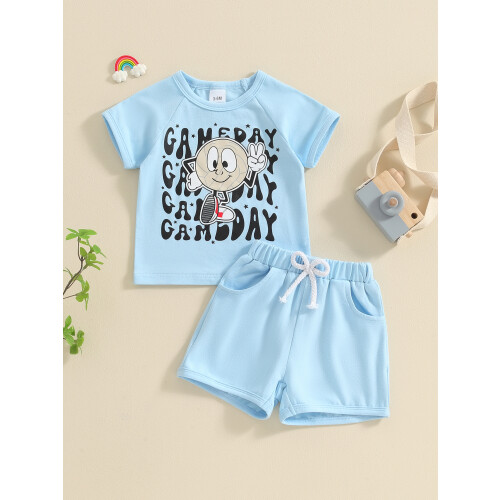 (2-3 Years, Sky Blue) Σετ βρεφικών σορτς ρούχα μπέιζμπολ 1