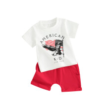 (0-6 Months, White) Vauvan poikien shortsisetti, kotkakuvioinen t-paita ja shortsit, kesäasu 4. heinäkuuta varten