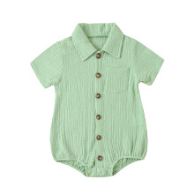 (3-6 Months, Green) Monos de verano para bebés, camisetas de color liso con cuello vuelto y manga corta, ropa casual.