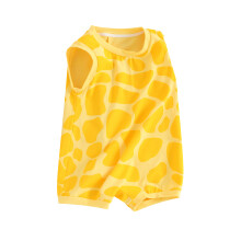 (6-9 Months, Yellow) Combinaison bébé fille/garçon imprimé animal, col rond, sans manches, body été décontracté