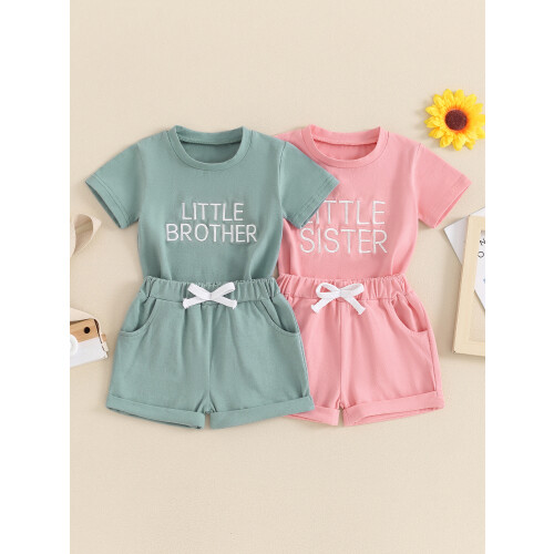 (18-24 Months, Blue) Ensemble été bébé frère sœur 2
