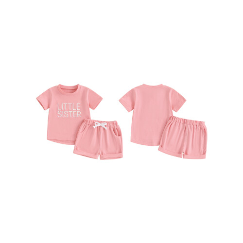 (0-6 Months, Pink) Καλοκαιρινά ρούχα για σετ αδερφών. 1