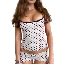 (M, White) Women's Summer Cami Lounge Set Sleeveless Dot Print Cami Tank Tops Shorts Sleepwear