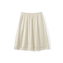 (M, Light Yellow) Women's Satin Lace Midi Skirt Elegant Solid Color Loose Fit Knee Length Skirt for Party Work Daily Wear