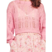 (S, Pink) Women's Hollow Out Sweater Elegant Long Sleeve Round Neck Back Bow Knit Pullover Tops