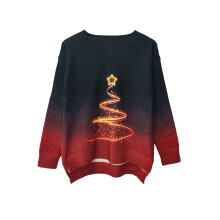 (L, Burgundy) Women's Christmas Sweater Snowman Print V Neck Long Sleeve Pullover Tops for Fall Winter