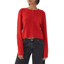 (M, Red) Gilet cardigan uni pour femme, manches longues, col rond, fermeture boutonnée, pull en maille