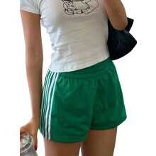(S, Green) Short rayé pour femme, coupe ample et décontractée, taille élastique, avec poches, idéal pour l'été