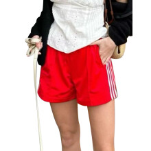 (L, Red) Short rayé pour femme, coupe ample et décontractée, taille élastique, avec poches, idéal pour l'été