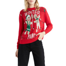 (L, Red) Suéter feminino de estilo casual.