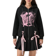 (XL, Black) Women's Loose Hoodies Butterfly Print Long Sleeve Teen Harajuku Fall Jacket Casual Clothes Zip-Up Oversized Sweatshirts Coat