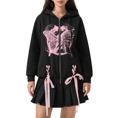 (XL, Black) Sweat à capuche oversize zippé