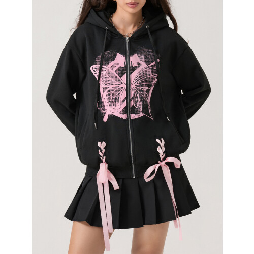 (XL, Black) Sweat à capuche oversize zippé 2