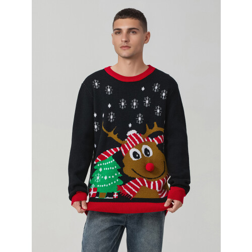 (L, Black Men) Weihnachtspullover mit Rentier- und Kinder 2