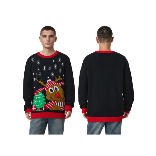 (L, Black Men) Weihnachtspullover mit Rentier- und Kinder 1