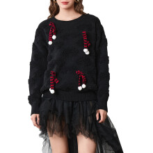(L, Black) Women Cute Bow Sweaters Casual Trendy Warm Long Sleeve Pullover Basic Knitwear for Fall Streetwear