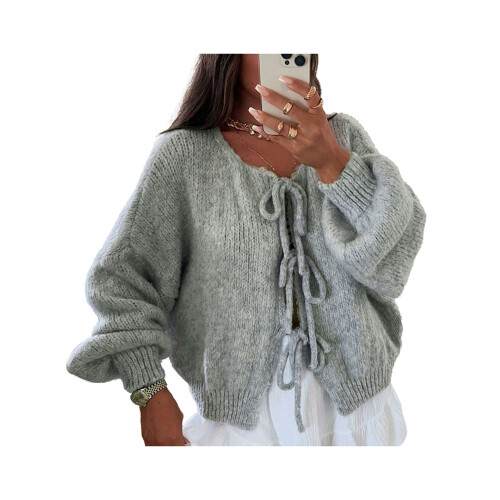 (M, Light Grey) Gilet cardigan ample pour l'automne.