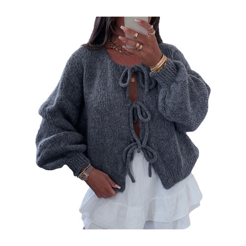 (S, Dark Grey) Gilet cardigan ample pour l'automne.