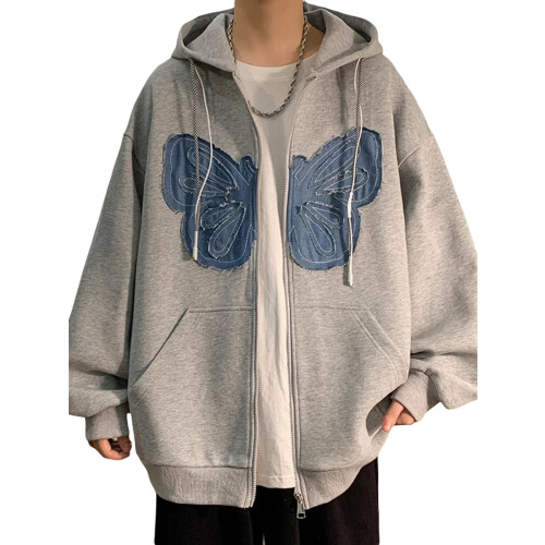 (S, Grey) Sudadera con capucha para otoño.