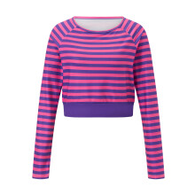 (L, Purple) Women Long Sleeve T-Shirts Stripe Round Neck Casual Shirts Spring Fall Slim Fit Tops Streetwear