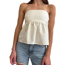 (S, White) Women Summer Tube Tops Floral Print Tie Backless Off-Shoulder Bandeau Vest for Streetwear Aesthetic Grunge Clothes