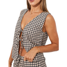 (L, Gray) Women's Abstract Print Vest Sleeveless V Neck Tie-up Front Tank Tops Summer Shirts