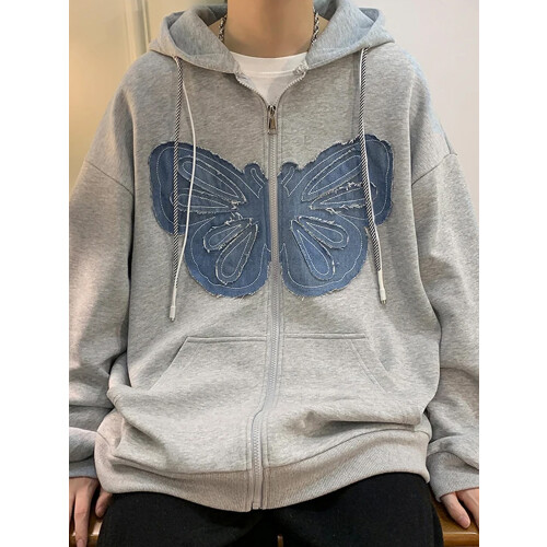 (S, Grey) Sudadera con capucha para otoño. 1
