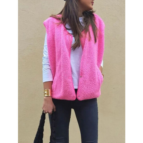(L, Pink) Γυναικείο Φλις Γιλέκο Ζεστό Πανωφόρι 2