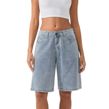 (XL, Light Blue) Short en jean long pour femme, longueur genou, couleur unie, taille basse, jambes larges, avec poches, idéal pour l'été
