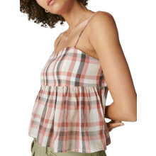 (L, Watermelon Red) Women's Plaid Crop Camisole Fitted Square Neck Spaghetti Strap Backless Ruffle Tops for Summer