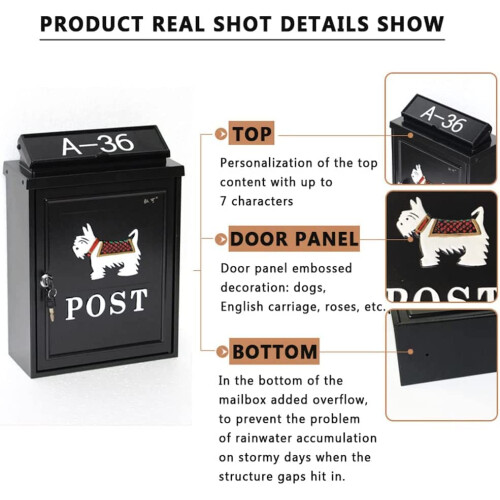 Wall Mounted Locking Mailbox with Keys, Large Capacity Vintage Secure Mail Drop Box for Home 2