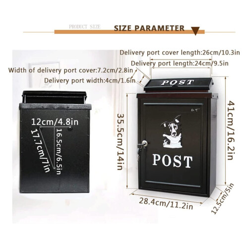 Wall Mounted Locking Mailbox with Keys, Large Capacity Vintage Secure Mail Drop Box for Home 1