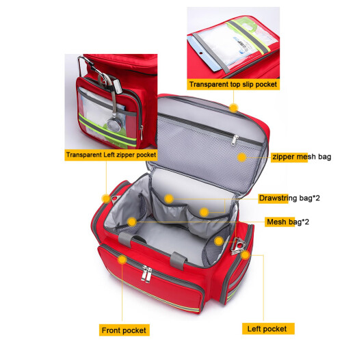 Large Capacity Waterproof First Aid Kit Bag with Reflective Strips Trauma Responder Backpack Blue 2