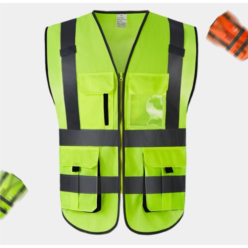 Reflective Safety Vest  Visibility Yellow with 360 Strips and Multiple Pockets for Construction 2