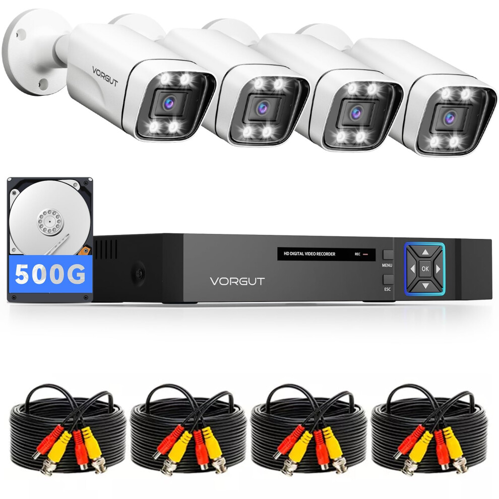Wired Security Camera System With Dvr, 4Ch 5Mp Outdoor Cctv Kit, Color Night Vision, Motion Detection, 500Gb Hdd 9771547120841