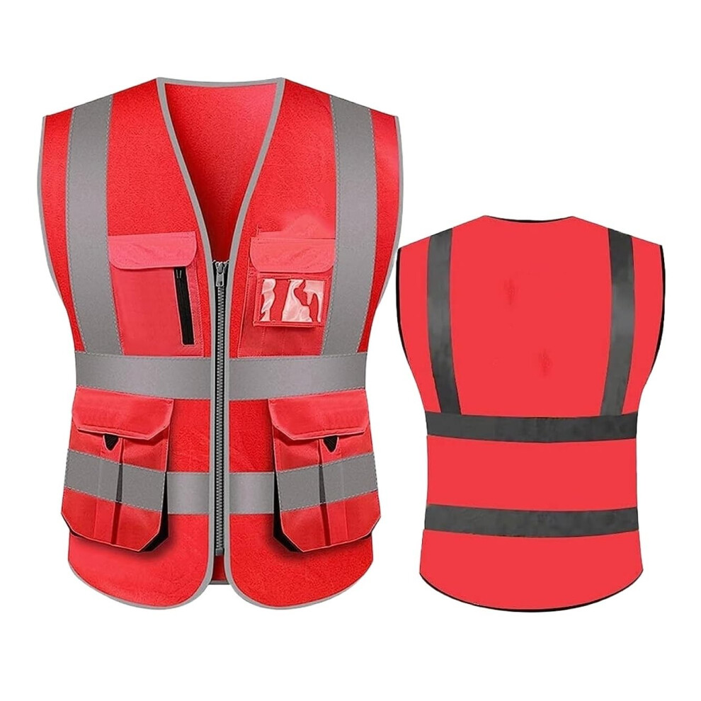 Red Visibility Safety Vest For Work With 360 Reflective Coverage And Breathable Quickdry Fabric 9053599447269