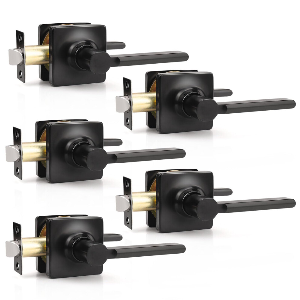 5 Pack Matte Black Passage Door Handles Keyless Interior Reversible Lever Set For Closet 9053599447276