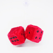 Retro Fluffy Hanging Dice Pair for Car Mirror Red Plush 80s Style Interior Decor