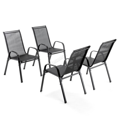 Birchtree BIRCHTREE Garden Chairs Set of 4 Stackable Black