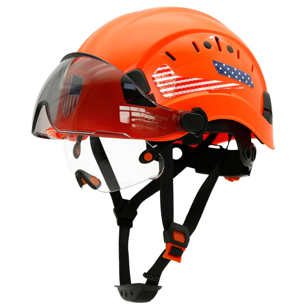 Construction Hard Hat With Dual Sliding Visors, Orange Safety Helmet With Chin Strap And 6Point Suspension 9174973023227
