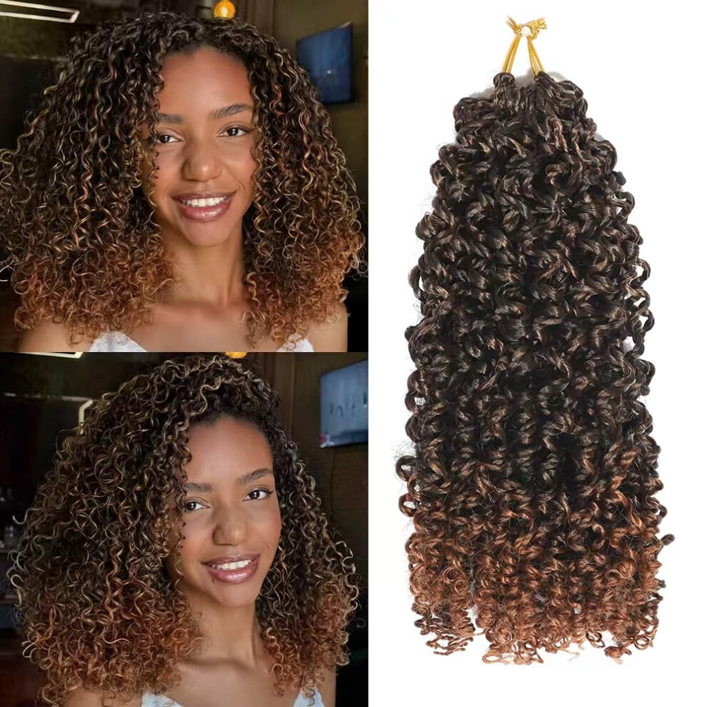 Unisex Brown 10 Inch Ombre Passion Twist Crochet Hair 7 Packs Prelooped Boho Braids With Curly Ends