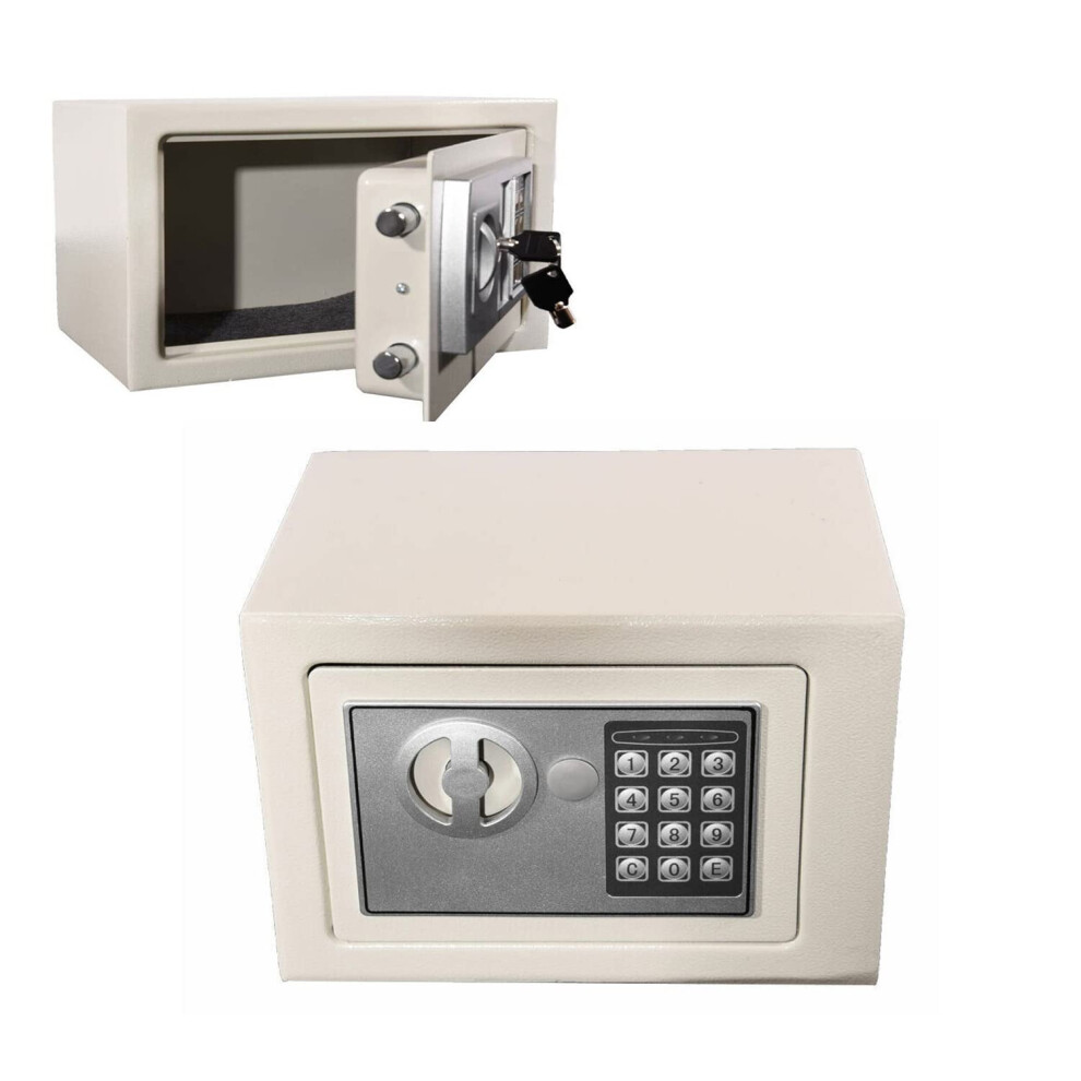 Electronic Safe Security Digital Keypad Safe With Dual Keys Compact Steel For Home And Office White 9053599447689