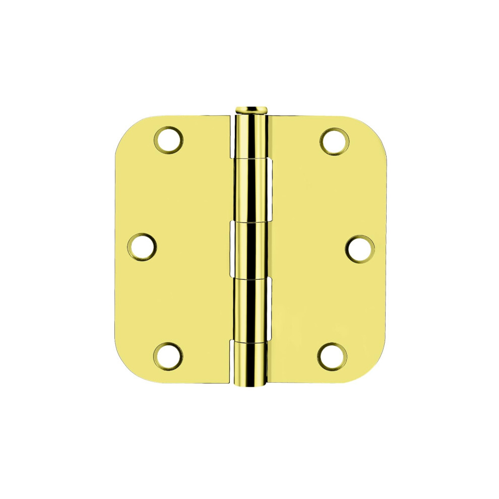 3.5 Inch Door Hinges With 5/8 Inch Radius Corners, Polished Brass Finish, 270 Wide Opening, 12 Pack 9174973023364