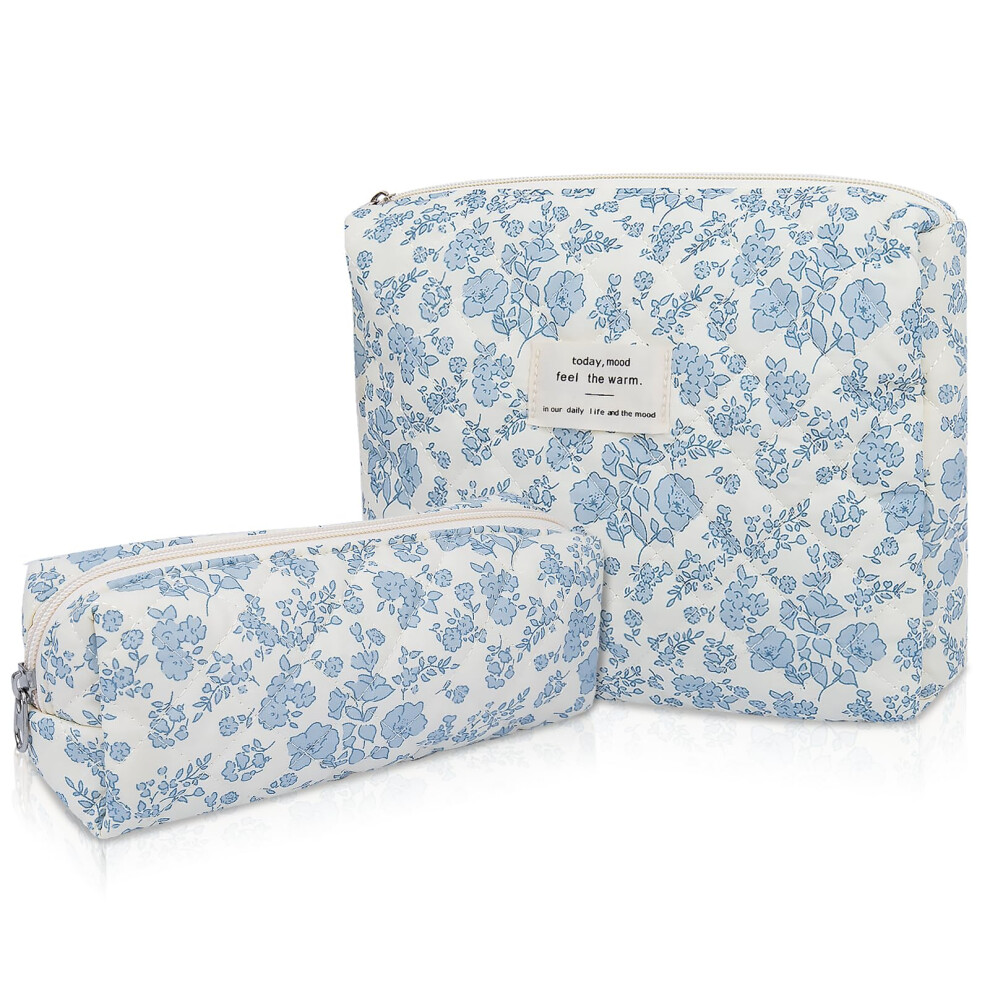 2PC Makeup Bag Set with Large Capacity, Floral Travel Cosmetic Organizer for Women and Girls